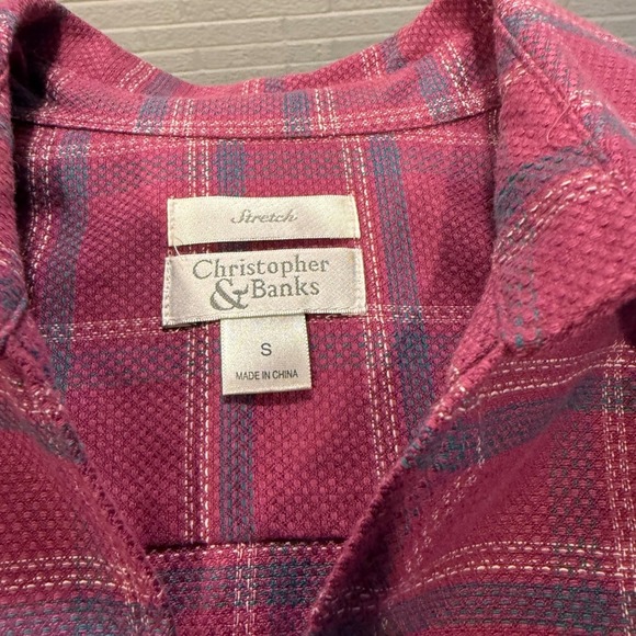 Christopher & Banks Plaid Zip Up Embroidered Top Womens Small S Stretch - Picture 5 of 7